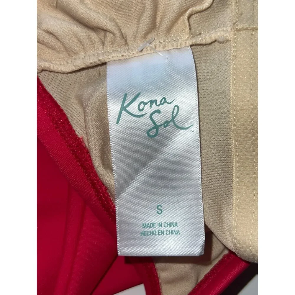 Kona Sol Womens One-Piece Swimsuit Plunge Neck Red Size S Adjustable Straps - Picture 5 of 7